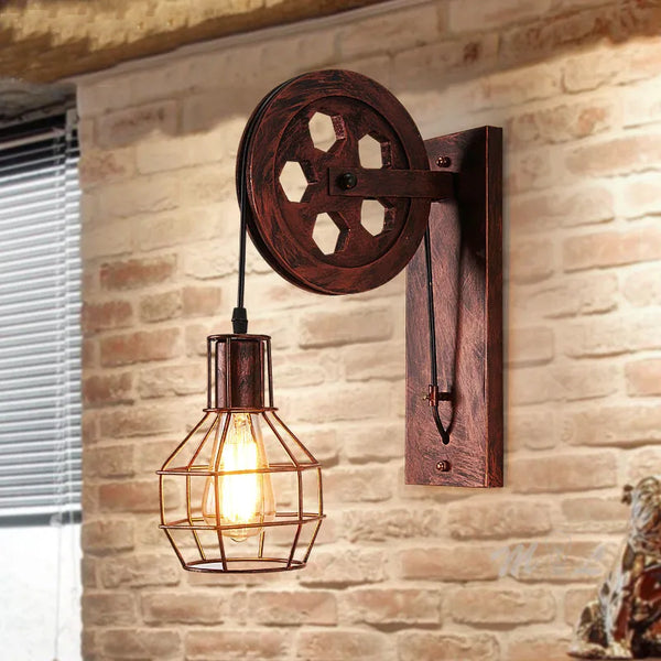 Retro Industrial Lifting Pulley Wall Lamp
