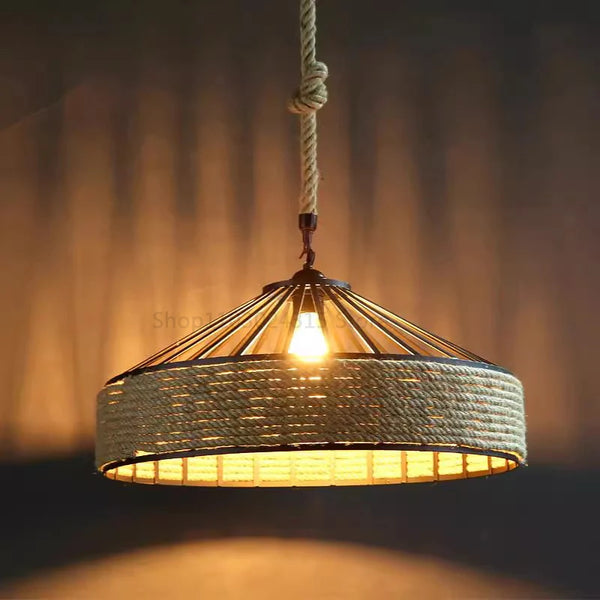 Vintage Hemp Rope Iron Pendant Lamp